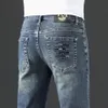 Pantalones vaqueros de marca de lujo de verano para hombre, pantalones vaqueros rectos de algodón informales de negocios para hombre, pantalones vaqueros ajustados elásticos a la moda para jóvenes