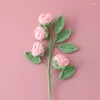 Fiori decorativi all'uncinetto lavorati a maglia bouquet di rose fiore artificiale lavorato a maglia fatto a mano falso regalo di San Valentino decorazione della casa
