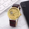 Luxury leather band tourbillon automatic mechanical wristwatches men watch drop shipping day date mens watches gifts for father