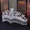 Kmvexo Luxury Rhinestone Tassel Fringe Bridal Tiaras Flower Crystal Diadem Veil Crown Wedding Hair Accessories Headpieces 240110