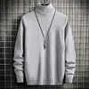 Fashion Men Solid Color Sweater Turtleneck Long Sleeve Knitted Pullover Top Blouse for Warm Men's Slim Fit Clothing 5XL-M 240110