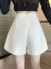 Damesshorts QOERLIN Dames Wollen Hoge taille Wijde pijpen Knopen Achterrits Effen Korte broek Elegant Kantoor Dames Zwart 2024