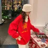 Dameshoodies Rode Print Fa Cai Trui Pullover Chinees Jaar Lange mouw Los verdikt Sweatshirt Paar Outfit Topkleding