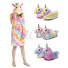 Pojkar flickor flanell unicorn badrock barn huva kläder barn djur handduk robe baby sömnkläder licorne barnsklänning 240111