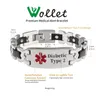 Bracelets Wollet Stainless Steel Medical Alert Bracelet for Women Medical Alert Jewelry 8inches (20cm) Laser Diabetic Type 2 Width:0.52''