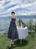 Vestidos casuais coreano losango polka dot impressão elegante sexy sem costas vestido longo verão mulheres moda espaguete cinta festa clube férias