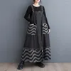 Casual Dresses Oversized Denim Autumn Sleeveless Vest Dress Women Striped Print Modis Ruffle Pleated Ladies Loose Woman Long 2024