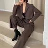 Office Lady Blazer Suits Vintage 2 조각 세트 여성 긴 소매 짧은 슬레이저 하이 허리 와이드 다리 긴 바지 2 조각 의상 240110