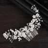 Fermagli per capelli Alla moda Colore argento Strass Foglia Fiore Pettine Accessori da sposa Copricapo Ornamenti nuziali Gioielli da donna