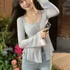 Women's T Shirts Flare Sleeve T-shirts Women Clothing Temper Ruffles Aesthetic Slim Sexy Vintage Casual Holiday Irregular Lady Fashion