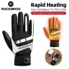 Rockbros Heated Winter Glove Cycling Gloves USB Electric Rechargeable Ski Gloves Touchscreen Motorcyce Riding Hiking Snow Glove 240111