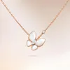 Ketting Designer Sieraden Twee Vlinder Hanger Kettingen voor Vrouwen Rose Goud Diamant Rood Bule Wit Schelp Roestvrij Staal Platina Huwelijkscadeau