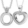 Sets Sparkling Heart With Crystal Lockets Floating 925 Sterling Silver Necklace For Europe Bead Charm Diy Jewelry