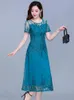 Blau Casual Chiffon Mesh Koreanische Lange Kleid Sommer Frauen 2023 Tuniken Midi Mode Elegante Prom Abendkleider Kurzarm 240111