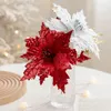 Decorative Flowers 1pc Silver Gold Glitter Artificial Christmas Xmas Tree Ornaments Merry Year Home Party Decoration