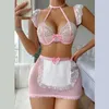 Sexy lingerie erotica in pizzo donna cosplay costume da cameriera corpo kawaii gioco di ruolo outfit minigonna lolita con reggiseno girocollo set uniforme 240110