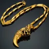 Mens Dragon Wolf Tooth Halsband Punk Golden Color 14K Yellow Gold Animal Pendant Halsband Male Cool Viking Jewelry