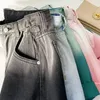 Jeans Vintage Gradient Denim Shorts Women 2023 Summer High Waist Slimming Pink Short Jeans Colorful Casual Wide Leg Flanging Shorts