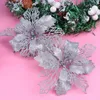 Decorative Flowers 12 Pcs Christmas Tree Ornaments Red Poinsettia Table Decorations Artificial Glitter Silver For