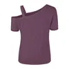 어깨 탑에서 여자 T 셔츠 주름 비대칭 목 짧은 슬리브 티셔츠 여성 패션 블라우스 2024 y2k를위한 셔츠