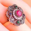 Pierścienie klastra Zlxgirl Turkish Finger for Women Vintage Flower Ring Red Acryl Aneis Anillos Ouro