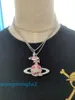 2024Designer Western Empress Dowagernecklace Vivian's Silver Edge Blue Green Pink Large Meteorスタイル付き土​​星ネックレスブレスレット