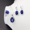 Серебро 925, классические комплекты ювелирных изделий для женщин, синий радужный сапфир, топаз, аметист, морганит, свадебные украшения, ожерелье, серьги, кольцо