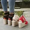 Femmes compensées Espadrilles sandales été bride à la cheville gladiateur Sandalias femme grande taille chanvre bas chaussures décontractées 240110