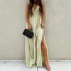 Casual Dresses Women Hollow Out Split Dress Summer Solid Deep V-Neck Loose Fit Sleeveless Loungewear Ladies Maxi Streetwear Drop