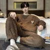 Men's Sleepwear Winter Pajamas Set For Men Thick Warm Coral Fleece Homewear Lounge Clothing Soft Loose Home Clothes Suit