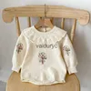 Rompers 2023 Autumn Baby Girls Clothes Bodysuit Toddler Fine Knit One Piece Embroidery Baby Sweater Jumpsuit H240508