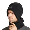 Femmes Hommes Cagoule Bonnets Snood Ensembles Polaire Casquette Chaude Mâle Femelle Hiver Cou Chaud Épaissir Doux Noir Écharpe Chapeaux pour Femmes Hommes 240110