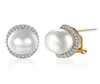 Stud Wedding Jewellry Branco Cubic Zirconia Pearl Brincos Sobreposição de Ouro para Mulheres Moda Jóias E20962514116