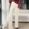 Calças femininas de malha cintura alta elegante outono inverno moda velho estilo dinheiro sólido com nervuras malhas escritório senhoras outfits