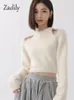 Zadily Winter Korean Style Slim Long Sleeve Mohair Sweater Women Sexy Backless Bandage Ladies Crop Top Fall Female Pullover 240111