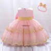 Girl's Dresses Infant Summer Baby Girl Dresses Bow Lace Newborn Baptism Princess Dress For Girls Birthday Party Dress Toddler Christening Gown H240508