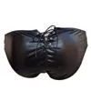 Men PU Leather Exotic Panties Lacing Up Bandage Gay Briefs Wetlook Clubwear Latex Underwear Bondage Lingerie Underpants Black 240110