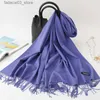 Scarves 2022 Winter Scarf Solid Thick Women Cashmere Scarves Neck Head Warm Hijabs Pashmina Lady Shawls And Wraps Bandana Tassel Q240111