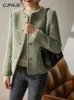 CJFHJE Classic Army Green AllMatch Plaid Tweed Jackets Kvinnor Chicly Woolen Elegant Lady Coat Fashion High Street Blazers Female 240110