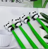 Caneta de gel em forma de panda de silicone, caneta de assinatura de bambu com cola macia de desenho animado, lápis propulsor de papelaria para estudantes, sem caixa de exibição