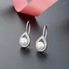 Brincos pendurados lefei moda clássico luxo criativo conjunto de diamantes pérola waterdrop gancho para mulheres prata 925 festa jóias presente