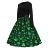 Robes décontractées Printemps Automne St Patricks Day pour manches longues Femmes Vêtements Mode Floral Print A-Line Robe Party Bal Swing Robes