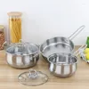 Set di pentole Set di pentole in acciaio inossidabile addensato all'ingrosso Padella Zuppa di latte Kitchware 3 pezzi