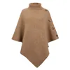 Automne hiver bouton Poncho femmes pull surdimensionné col roulé pull tricots vacances Vintage Cape manches chauve-souris Ponczo 240110