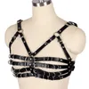 Belts Goth Punk Black Leather Bra Harness Metal Chain Crop Tops Hollow Out Party Cosplay Clothing Halloween Adjust Straps Women