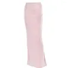 스커트 Houzhou Satin Maxi Skirt Women Fashion 2024 우아한 빈티지 낮은 허리 솔리드 슬림 한 섹시한 긴 캐주얼 사무실 레이디 파티 클럽