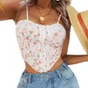 Kvinnors tankar Front Breasted Suspender Spicy Girl Tank Top Autumn Floral Print midja Drawstring Slim Fit Wrap Chest Bra