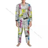 Men's Sleepwear Men Pajama Sets Car Crash Pattern- For Man Shirt Long Sleeve Male Soft Home Loungewear