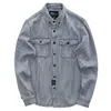 Primavera giapponese retrò a maniche lunghe risvolto denim a righe camicia cargo da uomo 100 cotone lavato ispessito camicette casual slim 240111