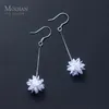 Earrings Modian Genuine 100% 925 Sterling Silver Long Chain Snowflake Crystal Drop Earrings Fashion Dangle Ear For Women Charm Jewelry